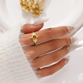 Jewmon Adjustable Jewish Star of David Ring for Women 925 Sterling Silver Magen David Star Ring Wiccan Amulet Hexagram Rings Jewish Jewelry Gifts for Christmas Day Birthday Gifts for Her, Sterling