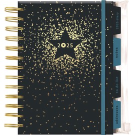 2025 Personal Organiser Navy & Gold Star Design A5 Diary With Dividers Week to View Planner