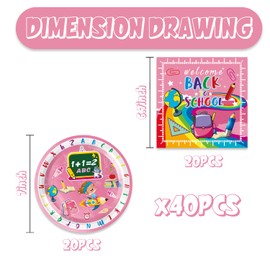 40Pcs Welcome Back Decorations Teacher Appreciation Tags Pink First Day of School Paper Plates and Napkins Party Supplies Serve 20 Back to School Decorations