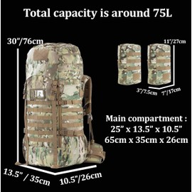 BACKFERRY 75L Tactical Backpack with Internal Frame, MOLLE, and Hydration System