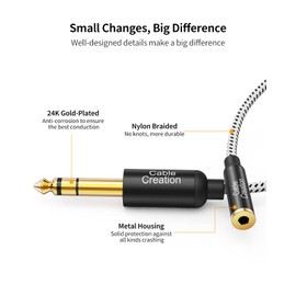 CableCreation 3.5 mm Jack to 6.35 mm Jack Cable 1FT, TRS 6.35 mm 1/4 Male to 3.5 mm 1/8 Female Stereo Jack Audio Adapter for Amplifier, Guitar, Piano, Laptop, Home Theater, Phone
