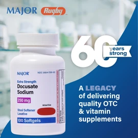 MAJOR Docusate Sodium 250 mg - Extra Strength Stool Softener Laxative Softgels for Constipation Relief - Gentle Stool Softeners for Women, Men, and Kids Ages 12+ - 100 Softgels (1 Pack)