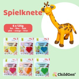 Play Dough 100% Natural Ingredients, Non-Toxic, Refill, Dough, Children's Dough, Modelling Clay from 2 Years, Kneading Accessories, Kneading Set, Set of 6, Play Clay Blue, Green, Red, Yellow, Pink