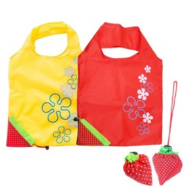 Strawbbery Shape Folding Shopping Bags 2PCS Foldable Shopping Tote Bag Fits in Pocket Quick-Drying Heavy Duty Washable Tote Bags Ladies for Grocery Shopping in the Supermarket （Random Color）