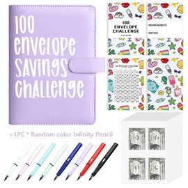 „ÄêFaddish„Äë100 envelope savings books + unlimited writing pencils for easy and fun savings of $5,050, perfect for budget planners:_100-Days Purple