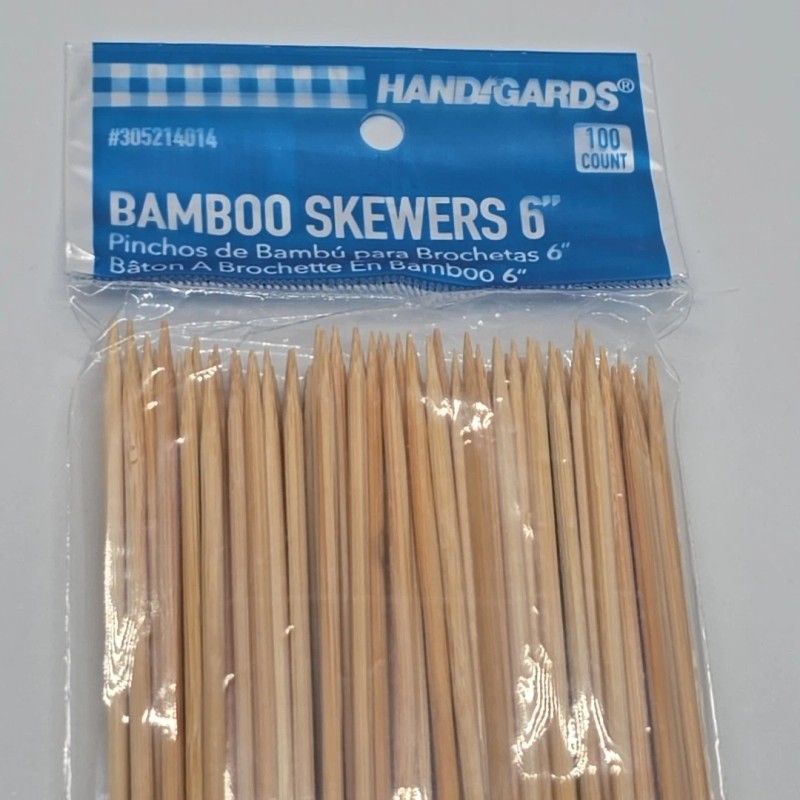 Handgards 200 PCS 6" Bamboo Skewers Natural Wooden 6 inch