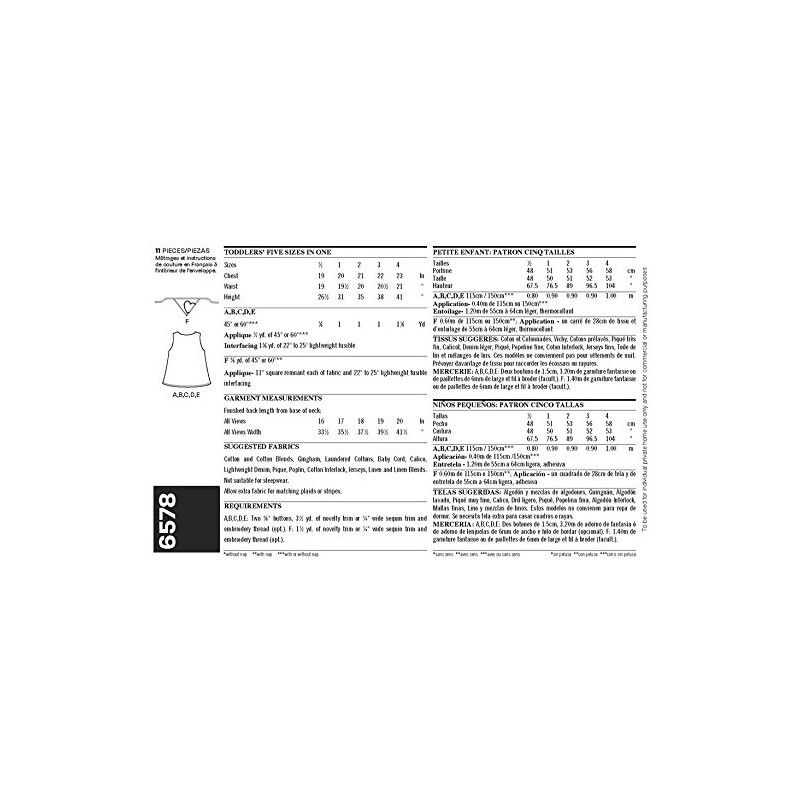 New Look Sewing Pattern 6578 Toddler Dresses, Size A (1/2-1-2-3-4)