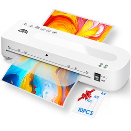 MAXDONE Laminiergerät, A4 Laminiergerät mit 10 Laminierfolien Laminiermaschine, 1-2 Minuten Aufwärmzeit, Laminiergeräteset für Büro, Schule und Hausgebrauch, Laminierset testsieger（weiß）