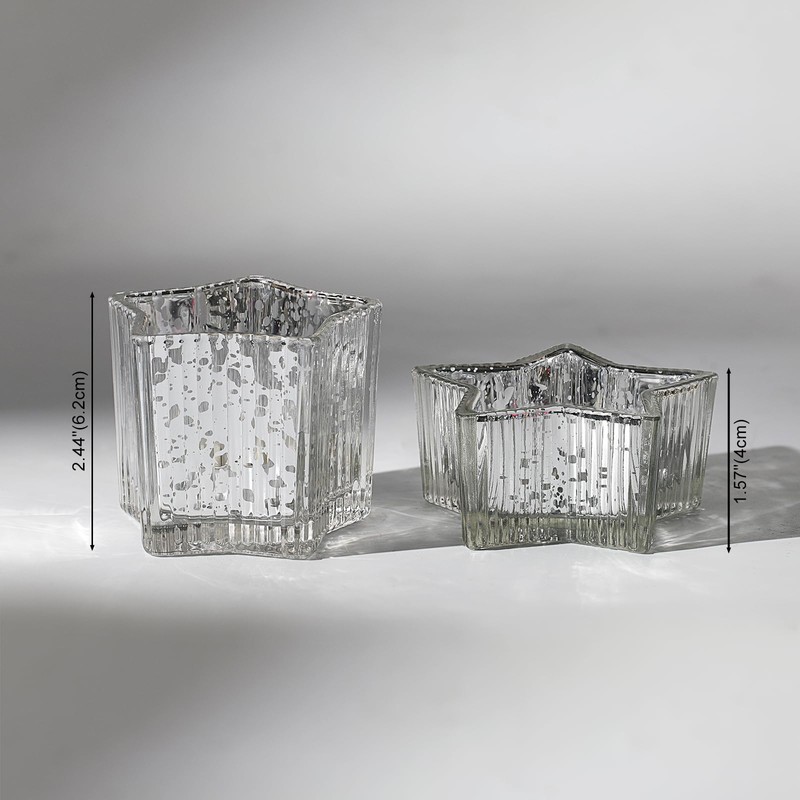 Letine 10pcs Silver Ribbed Star Candle Cups - Assorted Height