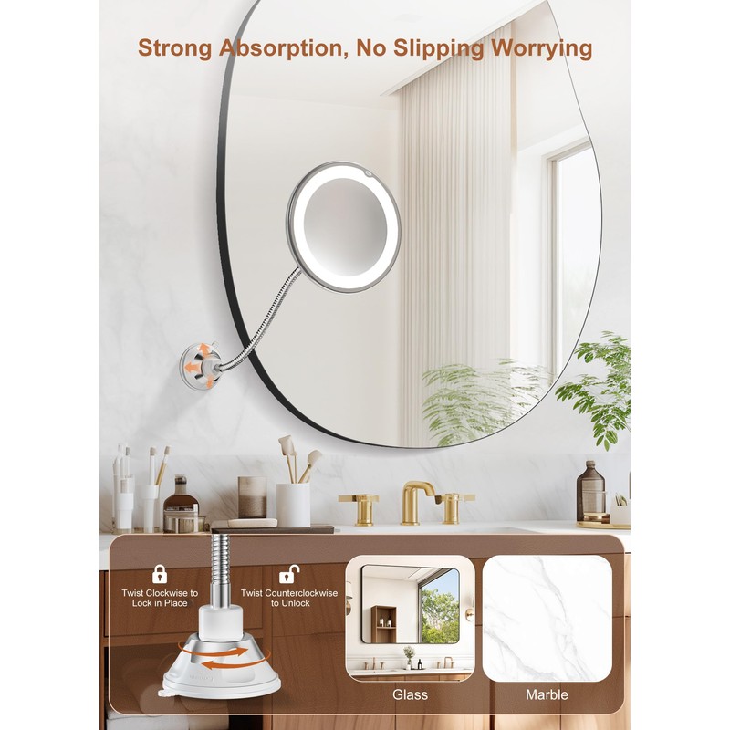 Brightown 10x Magnifying Mirror with Light, Flexible Gooseneck Make up
