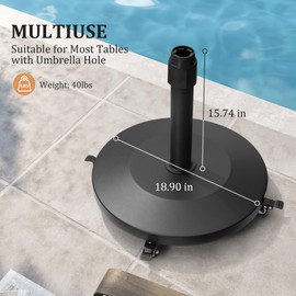 VredHom Patio Umbrella Base with 4 Wheels, 44lbs Round Heavy Duty Concrete Stand for Outdoor Market Umbrella, Black