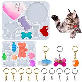 18 piezas de moldes de resina para llaveros, moldes de silicona para etiquetas de perros AFUNTA Moldes de resina para garras de gatos con 10 llaveros, para llaveros DIY Etiqueta de mascota Artesanía