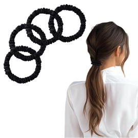 Hebterrka Pack of 4 Mulberry Silk Hair Ties, 22 Momme 100% Pure Mulberry Silk Hair Bobbles for Hair and Sleep, Small Silk Hair Bobbles for Women, Black x 4