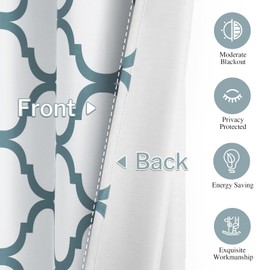 Melodieux Moroccan Fashion Thermal Insulated Room Darkening Blackout Grommet Curtains for Living Room, 42 by 84 Inch, Off White/Dusty Teal (2 Panels)