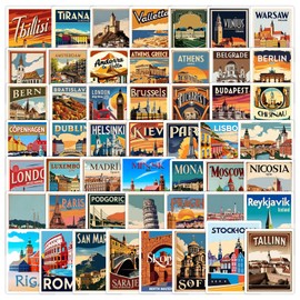 50PCS Europe Travel Sticker - County Stickers for Suitcases, Journals, Laptops, Water Bottle, City Landmark Luggage Sticker for Travelers, Students & Craft Enthusiasts