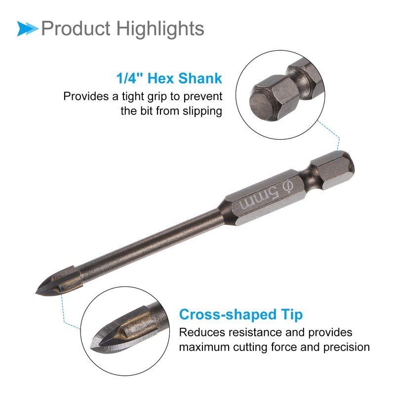 CoCud Titanium Masonry Drill Bit, 5mm Cutting Dia 74mm Length
