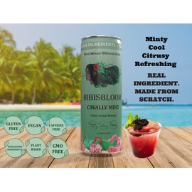Hibisbloom Cavally Mint, Organic Red Hibiscus, Spearmint, Lemon, Lime, Orange Blossom, 8-Pack x 12oz Cans - 25 Calories. Slow Brew from Scratch, 5000mg Hibiscus.