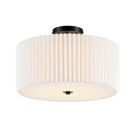 VONLUCE Semi Flush Mount Ceiling Light, 13'' Ceiling Light Fixture with 2-Layer Fabric Shade, 3-Light Modern Drum Light Fixture for Bedroom Living Room Entryway Hallway, White Shade & Nickel Finish