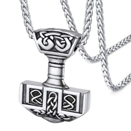 FaithHeart Norse Jewellery Men's Thors Hammer Pendant Silver Plated Mjolnir Necklace Stainless Steel Nordic Viking Amulet Charm Mythology Gifts for Man Boy