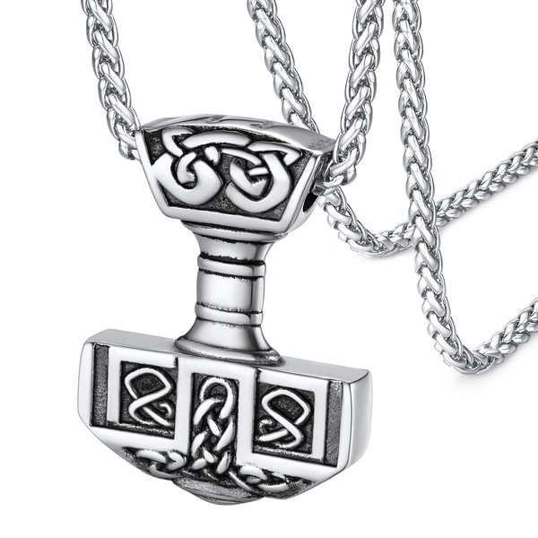 FaithHeart Norse Jewellery Men's Thors Hammer Pendant Silver Plated Mjolnir