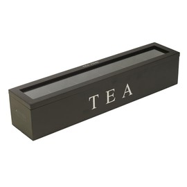 Small Wooden Tea Bag Storage Box 6 Compartment Wood Tea Bag Countertop Divided Storage Container for Beverage Individual Packets (Black)