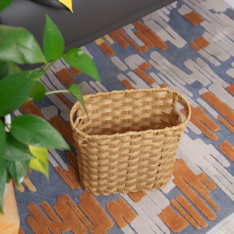 Wicker Waste Basket with Built-in Handles, Multifunctional Mini Basket for