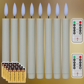 NONNO & ZGF 8 Pack Flameless 8.7'' Taper Wax Candles with 16 AA Batteries(Include) +2 Remotes. Warm White Flickering Light, Battery Powered Ivory Window LED Candle for Valentine Wedding Decoration