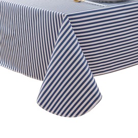 Pioggia Vinyl Tablecloth with Flannel Backed Waterproof Oil-Proof PVC Table Cloth Stain-Resistant Wipeable Easy Care Table Cover for Indoor and Outdoor (Blue Stripe, 60 x 84 Inch Rectangle)