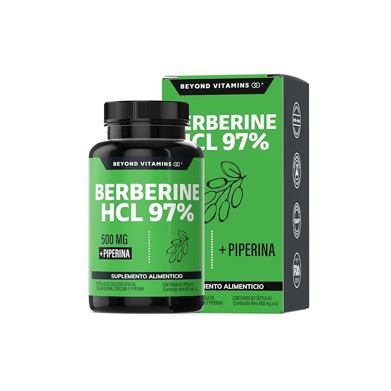 Berberina Hcl 500mg Clorhidrato Potenciado Piperina Cúrcuma Berberine Cápsulas