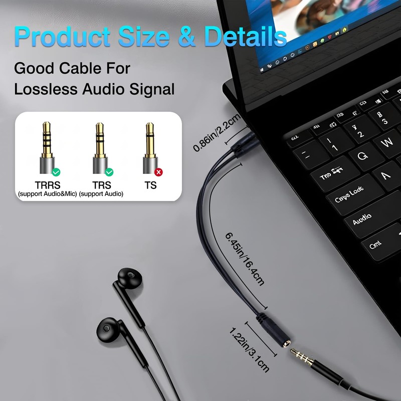 Enhanced Headphone Splitter for PC – 3.5mm Female to Dual