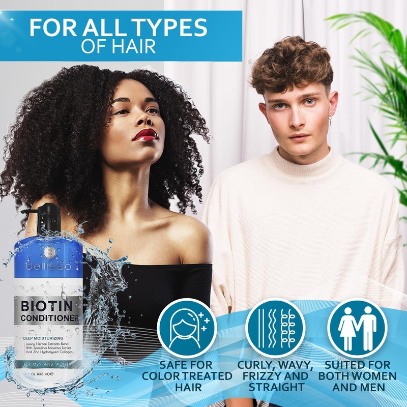 BELLISSO Biotin Conditioner - Sulfate Free Hair Thickening Products for