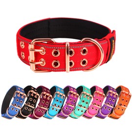 Yunleparks Heavy Duty Dog Collar Tactical Dog Collar with Neoprene Padded,Metal Buckle Dog Collar Reflective Nylon Collar for Medium Large Dog's Walking (Red, Large)