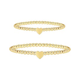 MisFun Pack of 2 Women's Elastic Ball Bracelets, Heart Balls Bracelets, Ball Chain Bracelets, Women's Pearl Bracelet, Gift, Bracelet Girls for Women Girls Girlfriend, Metal