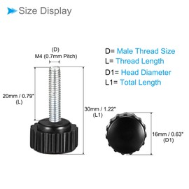 CoCud Knurling Clamp Knob M4 x 20mm Male Thread 16mm Head Thermoset Plastic Thumbscrew Grip Bolt Knob Black For Lathe Machines 5pcs