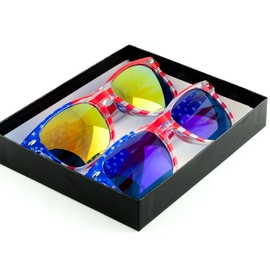 Goson American Flag Mirror Novelty Decorative Sunglasses (Gold/Blue Lens Combo in Leopard Print Box)