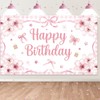 Bow Flower Birthday Backdrop,Bow Happy Birthday Banner Decorations for Girls