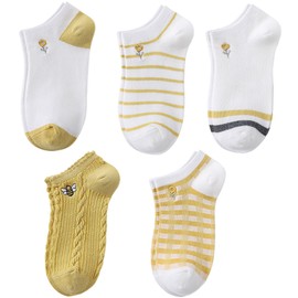 Rumnoke Women Ankle Socks 5 Pairs Trainer Socks Casual Cotton Low Cut Socks Colourful Breathable Athletic Socks Bee