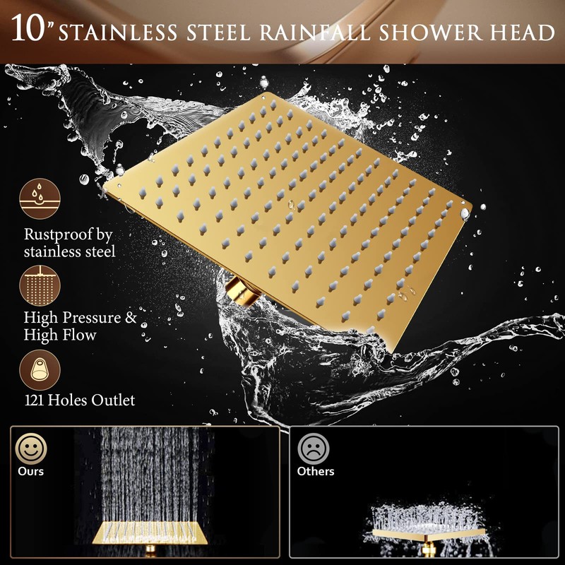 10" Gold Shower Head with Handheld, 5 Spray Handheld with