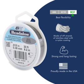 Beadalon 49 Strand Stainless Steel Bead Stringing Wire, 018 in / 0.46 mm, Satin Gold, 30 ft / 9.2 m