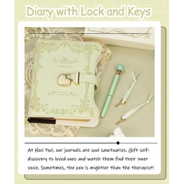 Hoci Poci Diary with Lock and Keys for Girls Gift Ideas, Refillable Journal for Women, Secret Notebook with Lined Pages for Writing Drawing, Pen and Bookmark Included (Light Matcha)