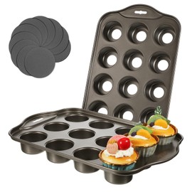 Yuanan 2 Pack 12 Cups Muffin Pan Mini, Nonstick Cheesecake Pans Carbon Muffins Pan with Removable Bottom 13 X 8 Inch Muffin Cheesecake Mold Mini Cheesecakes Molds Nonslip Muffins Pans Baking Supplie