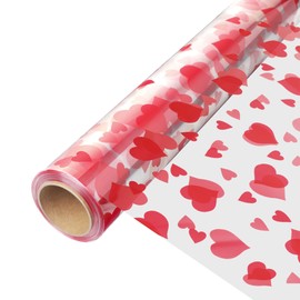 JOYIT 100ft Clear Cellophane Wrap Roll with Heart (17.5 in x 100 ft) - 3 Mil Thick Red Heart Cellophane Roll, Heart Cellophane Bags Large for Flower Gift Baskets Wrapping