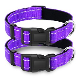 LIEVUIKEN 2 Pack Reflective Dog Collar with Safety Locking Buckle, Adjustable Soft Breathable Comfortable Nylon Pet Collar for Small, Medium and Large Dogs, Purple, M