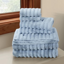 Royal Velvet Textured Light Blue 6 Piece Towel Set, Solid Color Themed, Oeko-TEX Certified Confidence