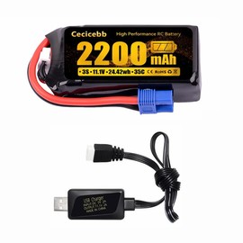Cecicebb 3S Shorty Lipo Battery 2200mAh 11.1V 35C with EC3 Plug for RC Car Truck RC Vehicles Boat Drone Airplane Quadcopter Helicopter FPV 1 Pack with USB Charger