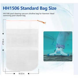 HH1506COMP Standard Bag for Hammer-Head Swimming Pool Cleaner Bag, Pool Cleaning Vacuum Standard Bag, 100 Micron Debris Bag Replacement with Cleat