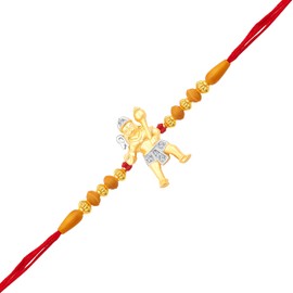 Vighnaharta Valentine gift Lord Maruti CZ Gold and Rhodium Plated Alloy Rakhi for Lovely Brothers - [VFJ1081RKG]