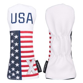 Golf Builder USA Stars and Stripes Golf Club Hybrid Head Cover UT Utility Cover White Leather USA Hybrid Cover