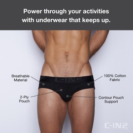 C-IN2 Core Low Rise Brief - Black Men's Underwear Center-Seam Contour Pouch Support - Breathable Cotton - Large (L)