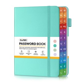 SUNEE Password Keeper Book with Colorful Alphabetical Tabs, Small Pocket Password Book for Internet Website Address Login, Gifts for Home and Office, 4''x 6''- Aquamarine